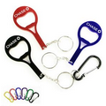 Tennis Racket Shape Aluminum Bottle Opener w/ Split Key Ring & Carabiner